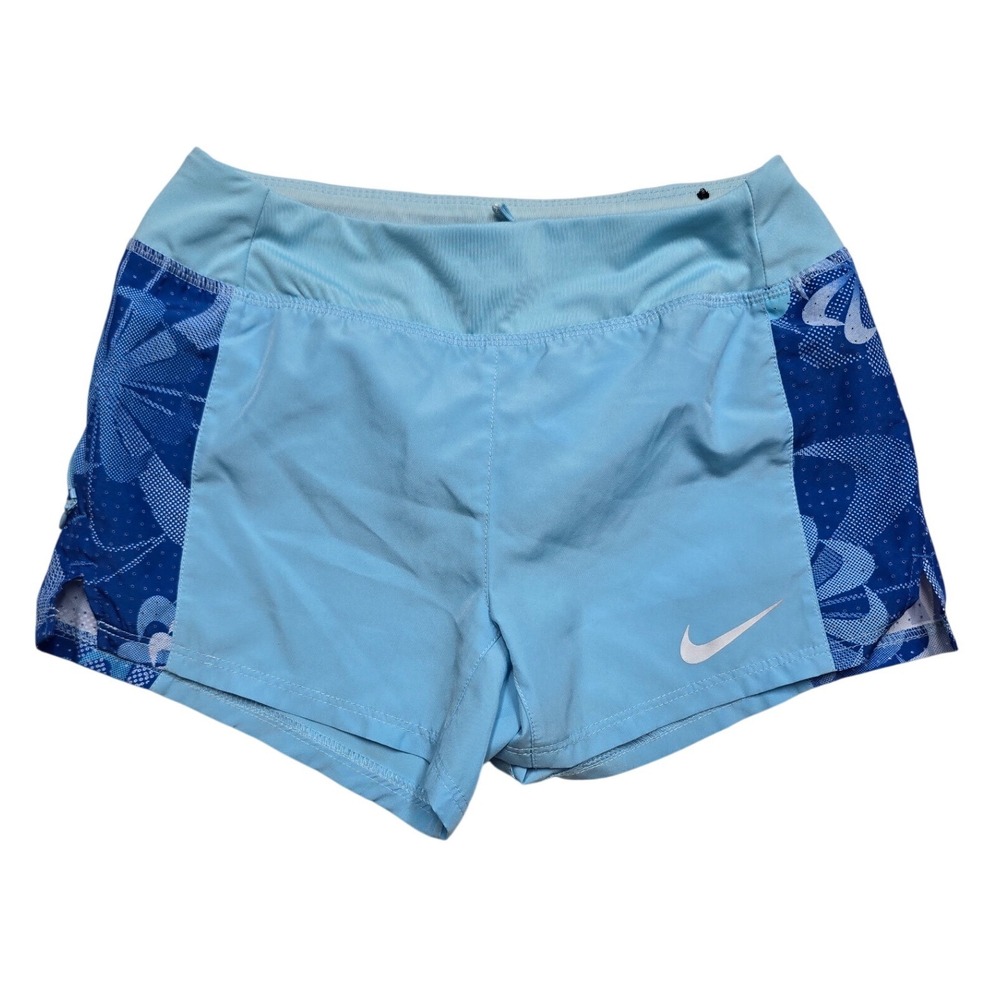 Nike Dri-FIT Running Shorts Floral Side Panel Light Blue Womens Small Training